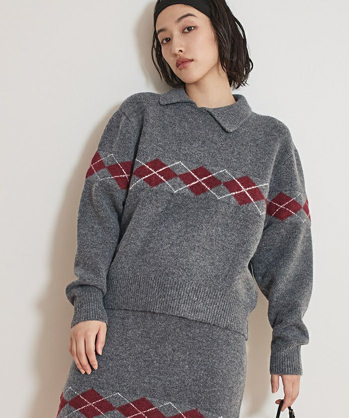 アーガイルアシンメトリーカラーニット【miette ミエット】 | titivate