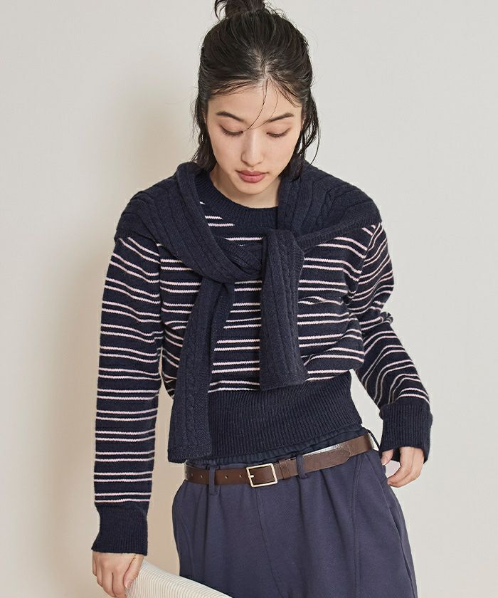 ショール付きマルチボーダーニット【miette ミエット】 | titivate