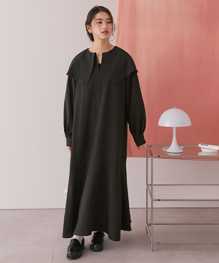 ち様　ワンピース　BLK サイズ1 ビッグカラーマーメイドシルエットワンピース | titivate