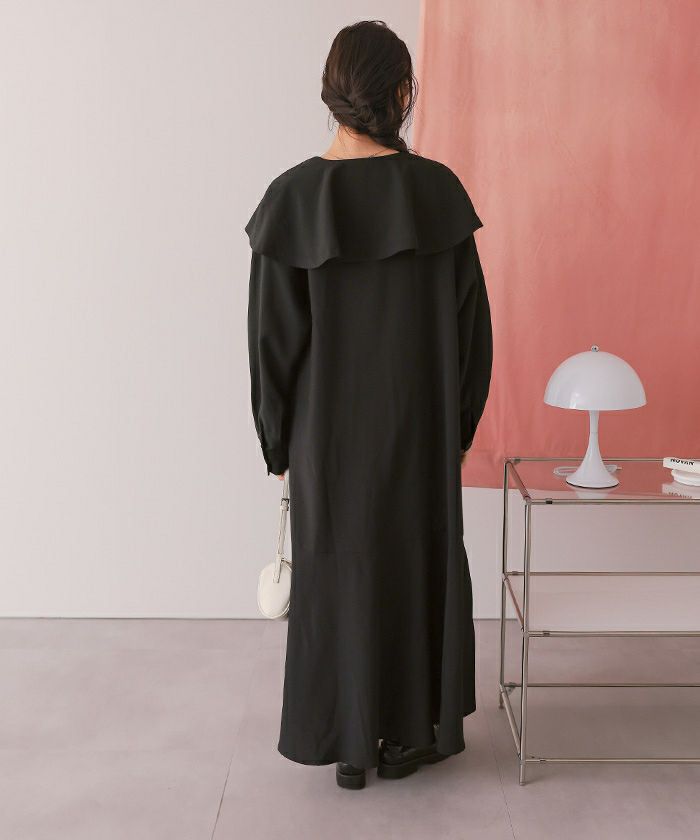 ち様　ワンピース　BLK サイズ1 ビッグカラーマーメイドシルエットワンピース | titivate