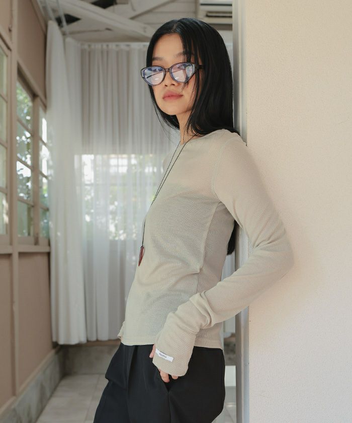 トップス mimimiyir フィンガーホールシアートップス【miette ミエット】【メール便可／100