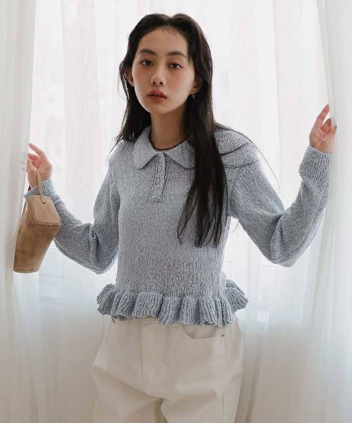 透かし編み裾フリルポロニット【miette ミエット】 | titivate