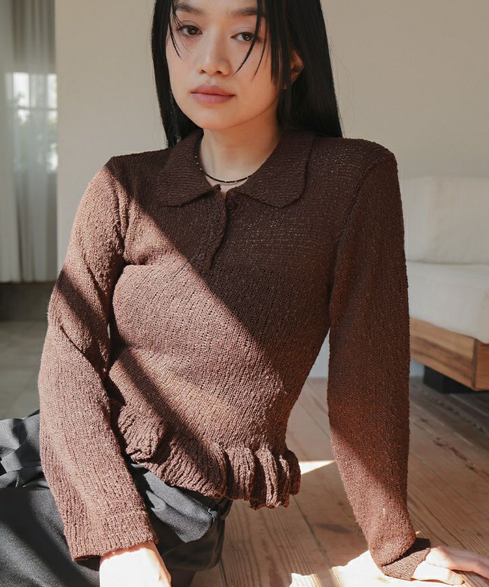 透かし編み裾フリルポロニット【miette ミエット】 | titivate