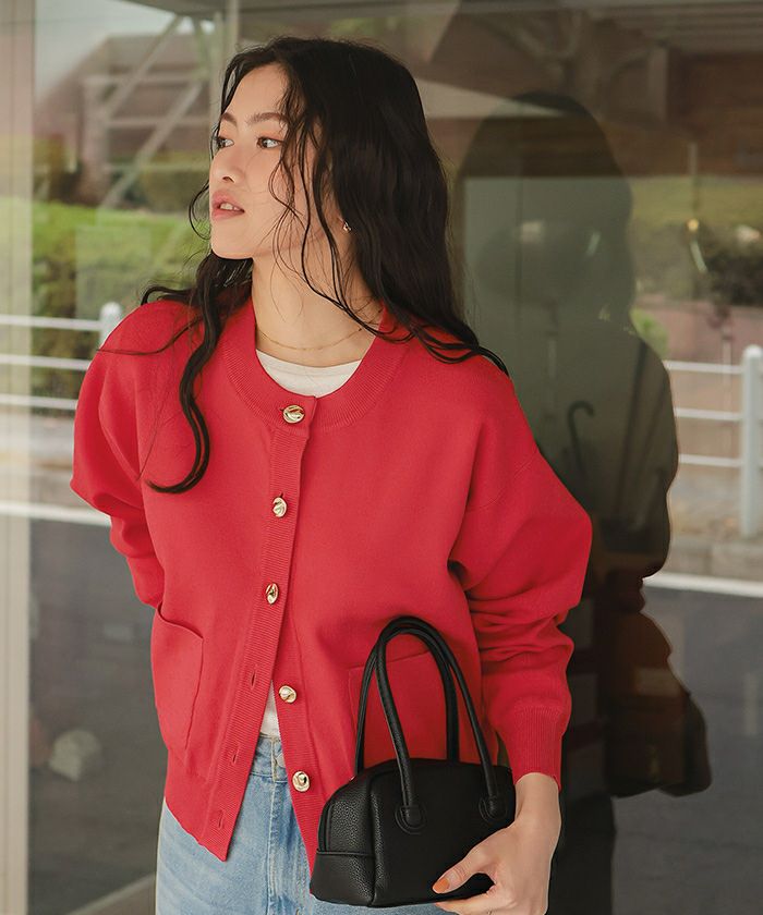 デザイン釦ポケットニットカーディガン | titivate