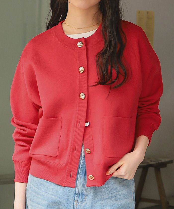 デザイン釦ポケットニットカーディガン | titivate