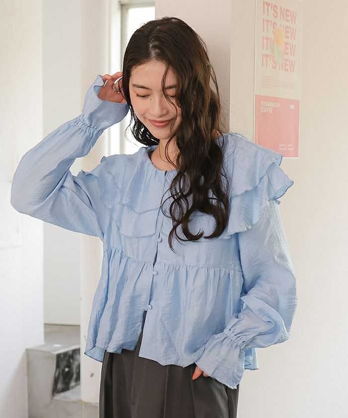 ペプラムギャザーラッフルフリルブラウス | titivate