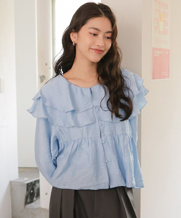 ペプラムギャザーラッフルフリルブラウス | titivate