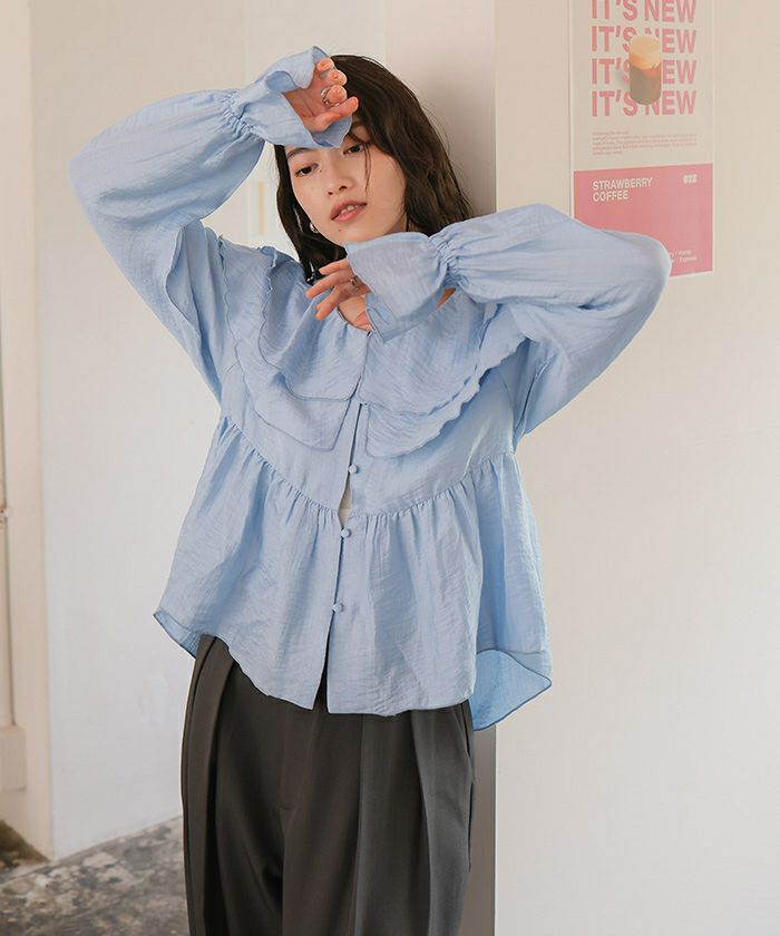 cocodeal ヘムフリルブラウス ブルー COCO DEAL】ヘムフリルブラウスレディースファッションのセレクト