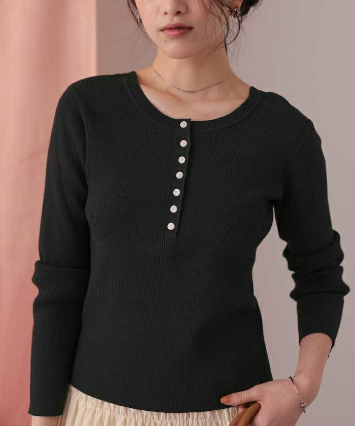 前後2wayUVケア/抗ピルヘンリーネックリブニット | titivate