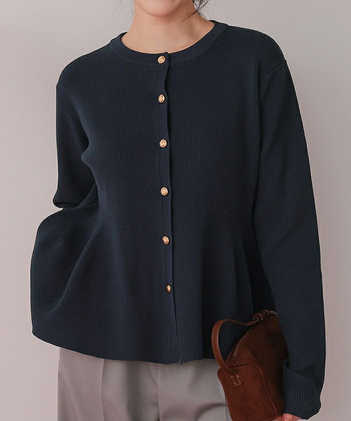 ゴールド釦ペプラムニットカーディガン | titivate