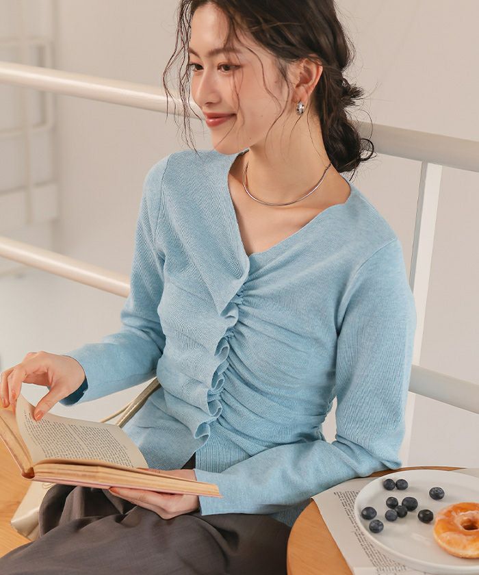 フロントギャザーニットトップス | titivate