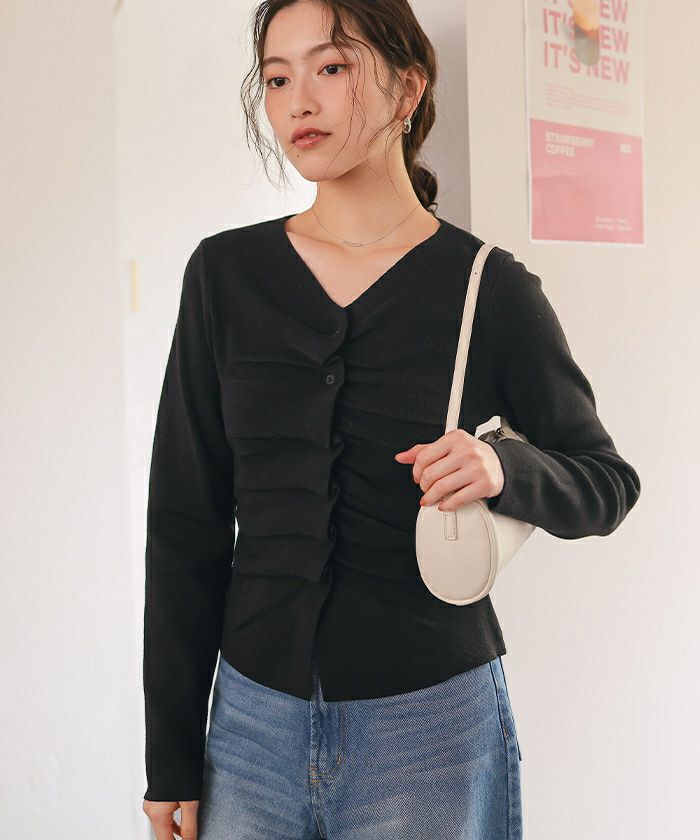 フロントギャザーニットトップス | titivate