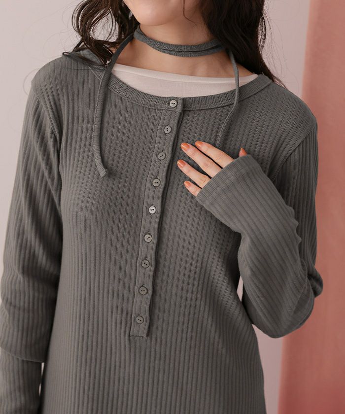 チョーカー付きリブワンピース | titivate