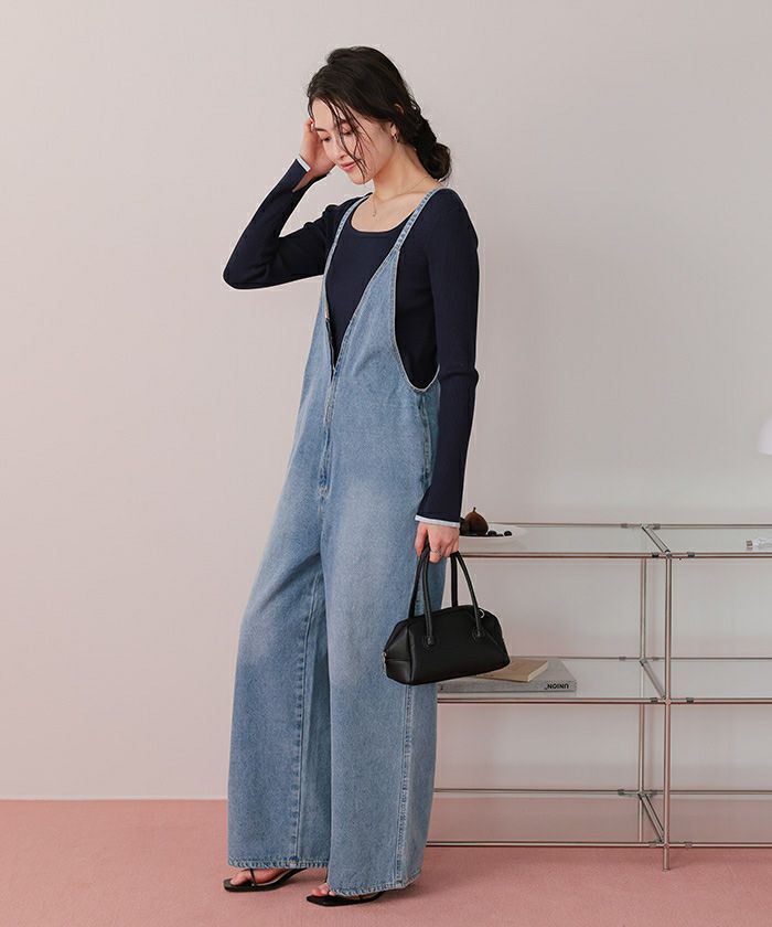 フロントファスナーデザインデニムキャミソールサロペット | titivate