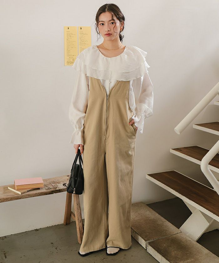 フロントファスナーデザインデニムキャミソールサロペット | titivate