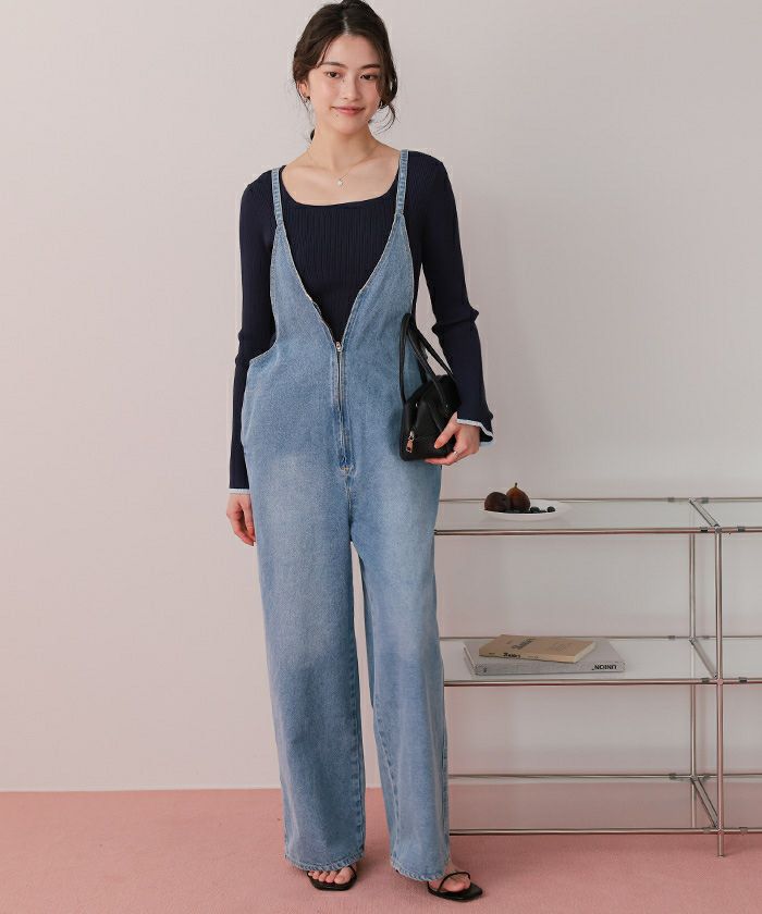 フロントファスナーデザインデニムキャミソールサロペット | titivate