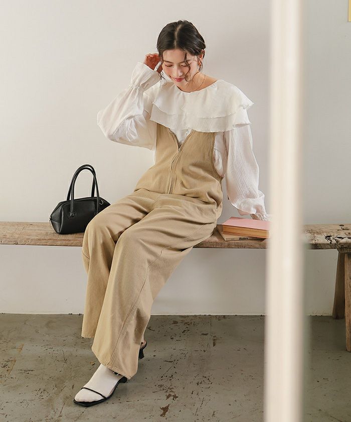 フロントファスナーデザインデニムキャミソールサロペット | titivate