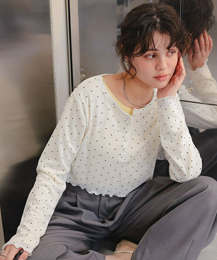 コンパクトヘンリーネックロングスリーブトップス | titivate