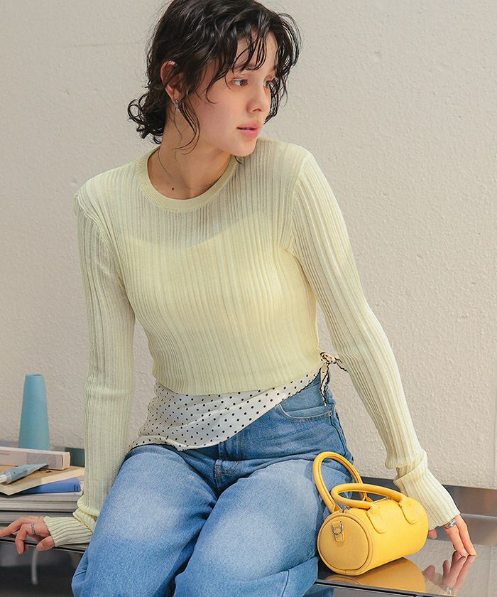 クルーネックランダムリブシアーニット | titivate