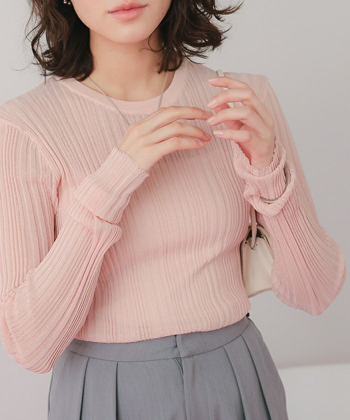 クルーネックランダムリブシアーニット | titivate