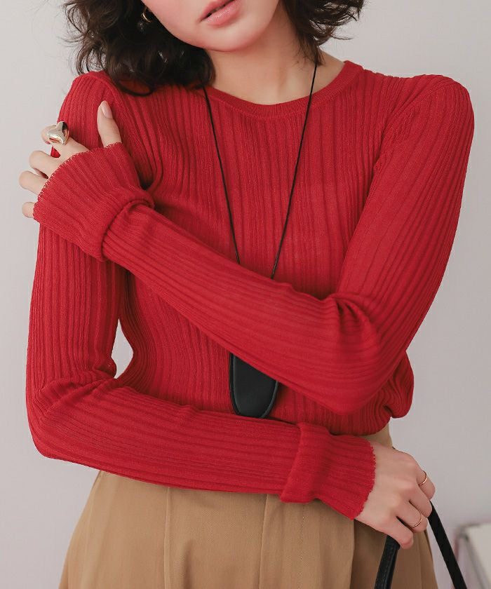 クルーネックランダムリブシアーニット | titivate