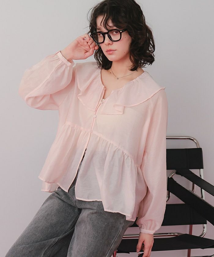 襟フリルシアーブラウス | titivate