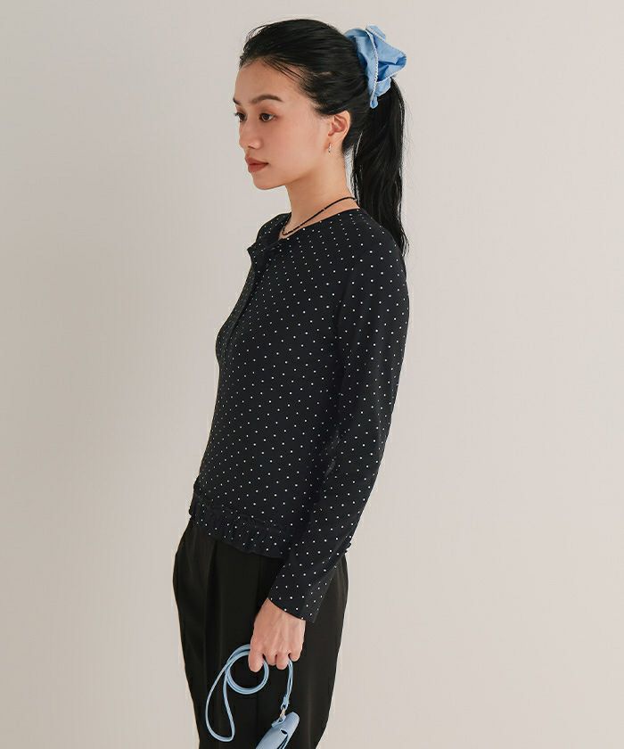 ドット裾フリルヘンリーネックトップス【miette ミエット】【メール便