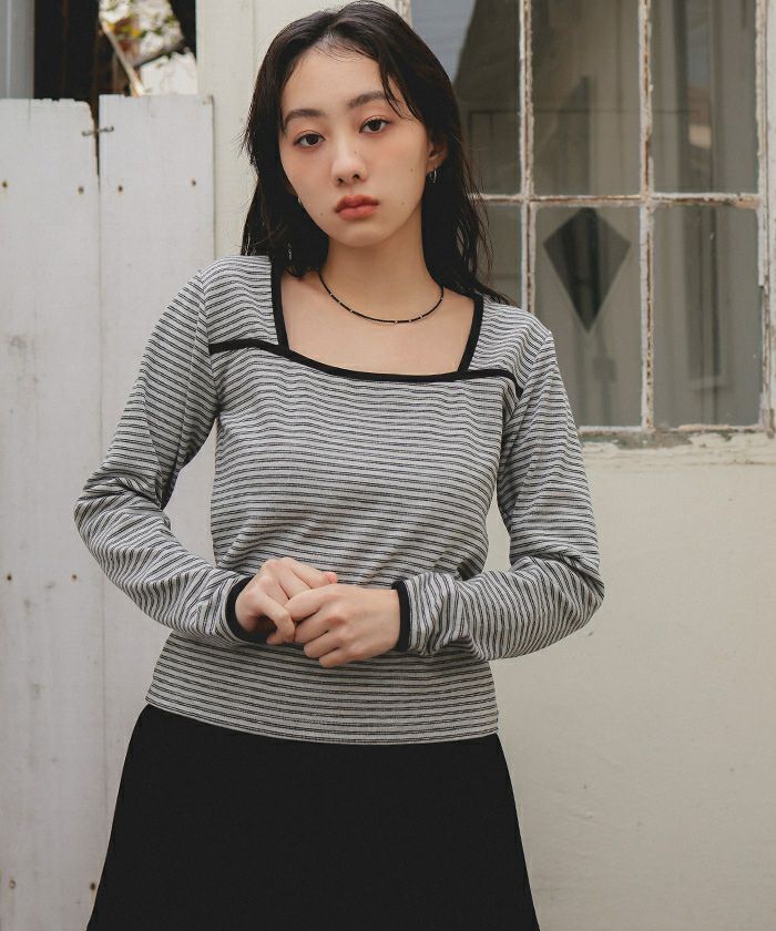 変形ネックパイピングトップス【miette ミエット】【メール便可／100