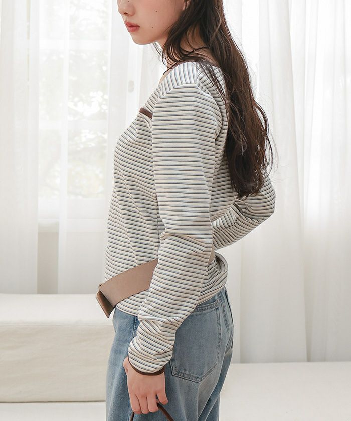 変形ネックパイピングトップス【miette ミエット】【メール便可／100