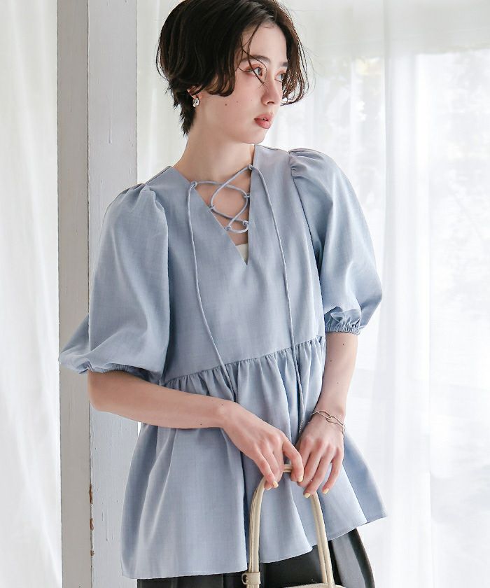 前後2wayレースアップチュニックブラウス | titivate