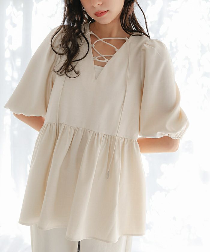 前後2wayレースアップチュニックブラウス | titivate