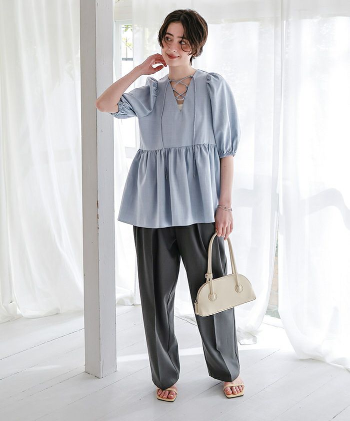 前後2wayレースアップチュニックブラウス | titivate