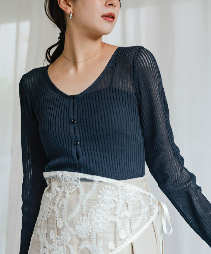 UVケア/ウォッシャブルシアーリブニットカーディガン | titivate