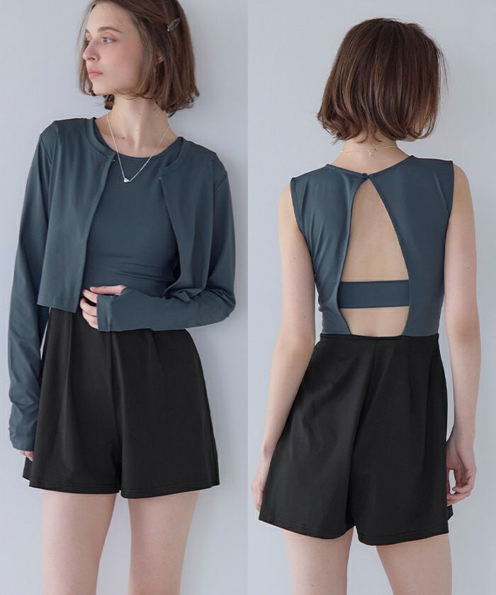 3点セット/前開きトップス付オールインワン/ラッシュガード【SEADRESS