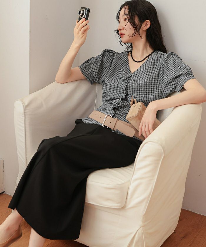 フロントギャザー半袖ブラウス【miette ミエット】【メール便可／100