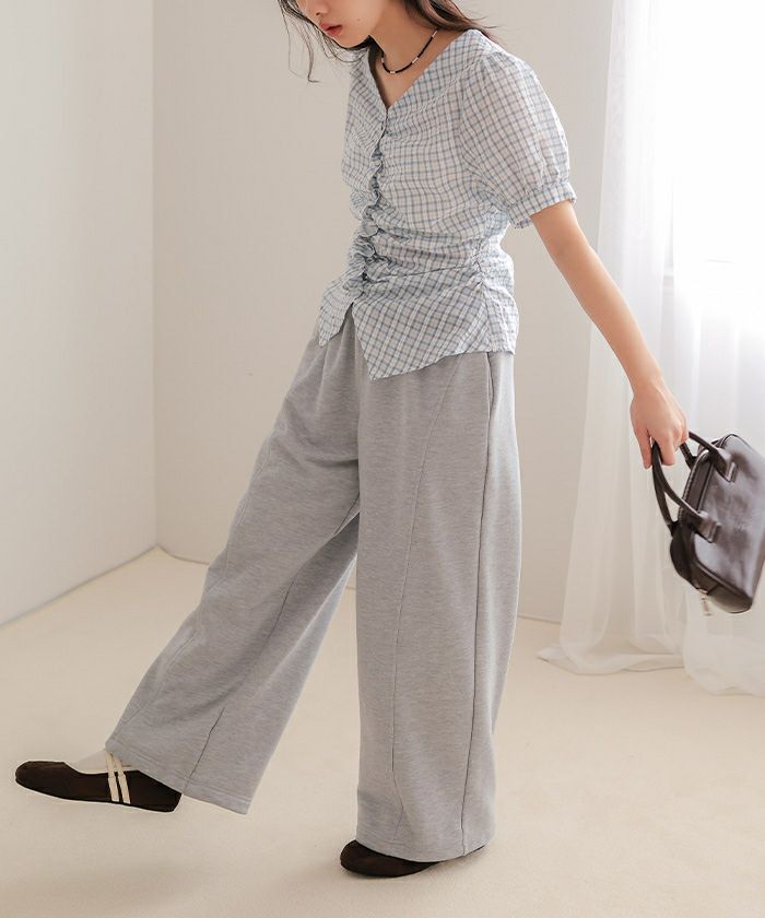 フロントギャザー半袖ブラウス【miette ミエット】【メール便可／100