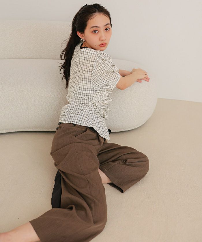 フロントギャザー半袖ブラウス【miette ミエット】【メール便可／100