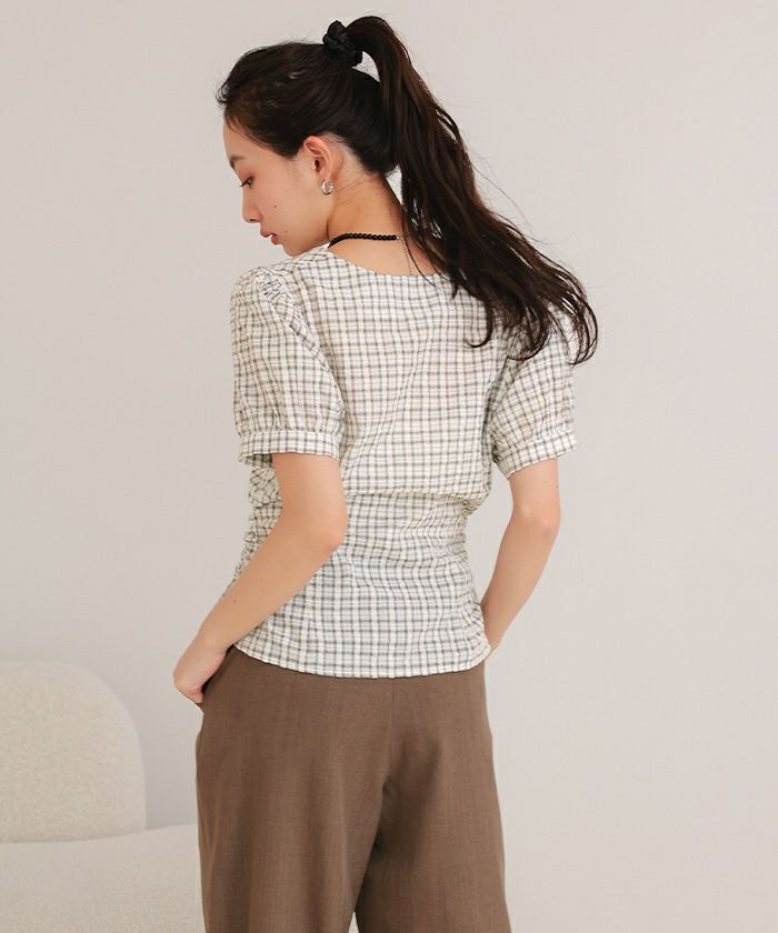 フロントギャザー半袖ブラウス【miette ミエット】【メール便可／100