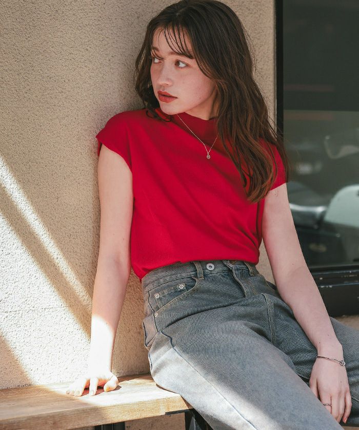 美品】ドゥロワー モヘヤ ハーフスリーブ ニット グレー クルーネック