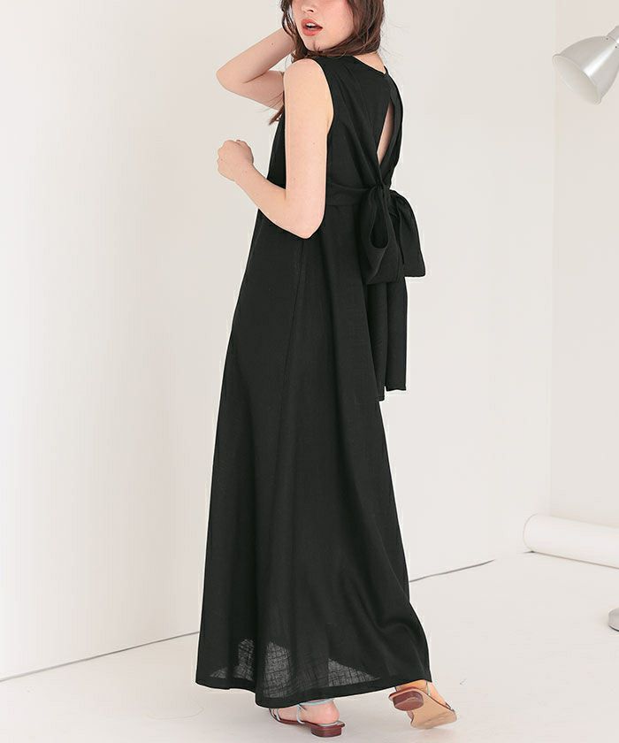 リネン混2wayリボンマキシワンピース | titivate