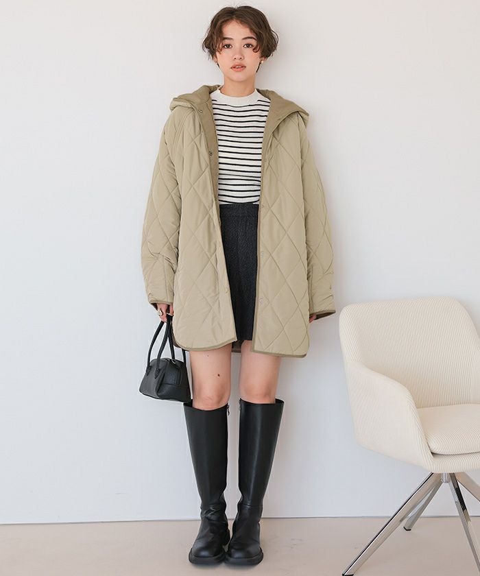 フーデットキルティングショートコート | titivate