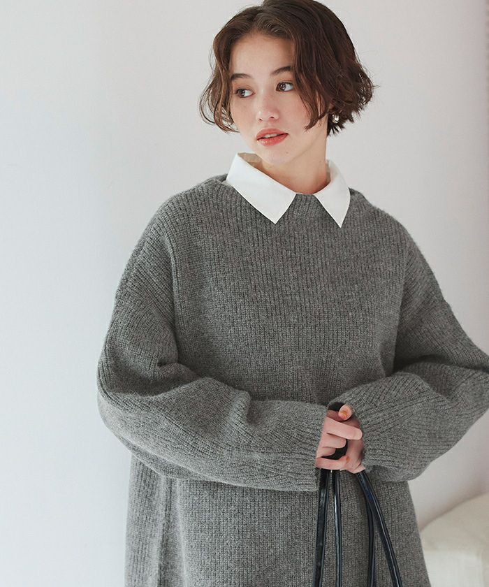 ビッグシルエットミニ丈ニットワンピース | titivate