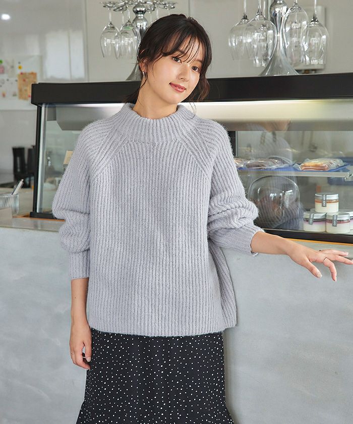 ニットライトグレーぱ様 エルフランク ELFRANK 【縫い目のないシームレス】ハイネック カラー