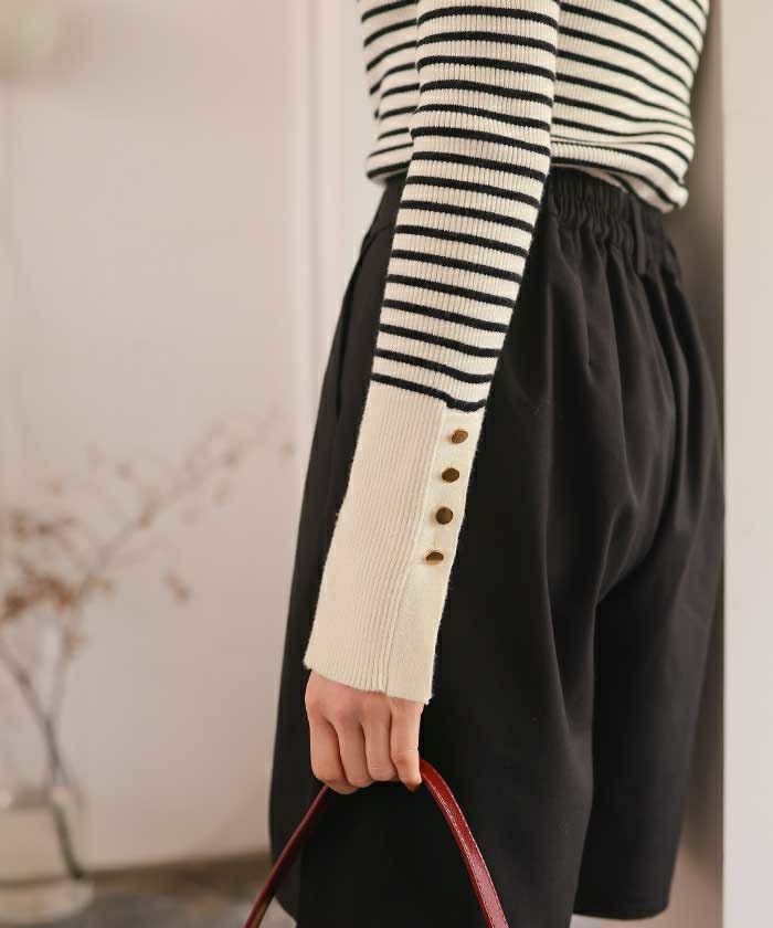 ボートネックゴールド釦デザインニット【メール便可／90】 | titivate